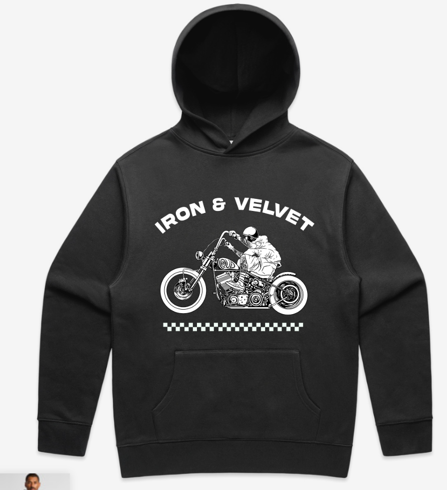 Checker motorcycle graphic on front