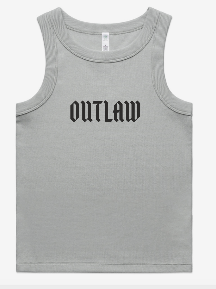 "OUTLAW" graphic in smoke across chest