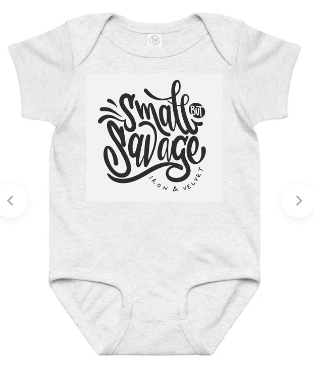 "Small but savage" text graphic in smoke on front