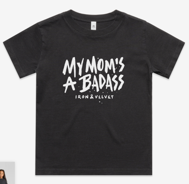 "My mom's a badass" graphic in fog