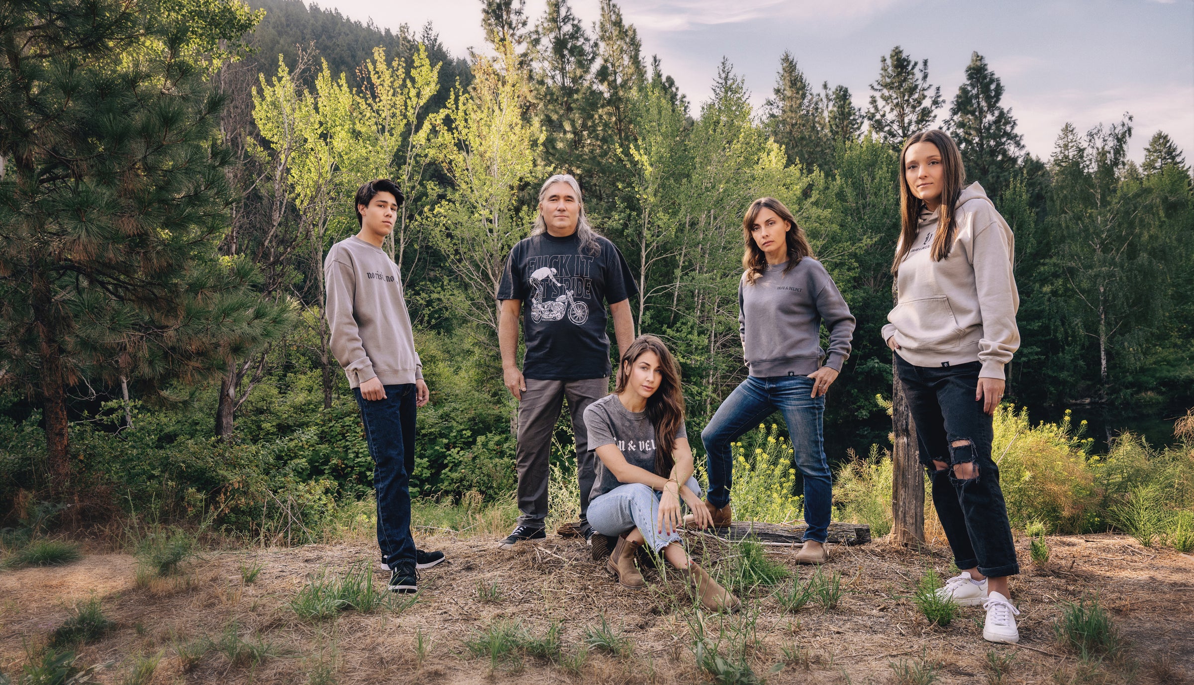 Group of people outside in Iron & Velvet apparel.