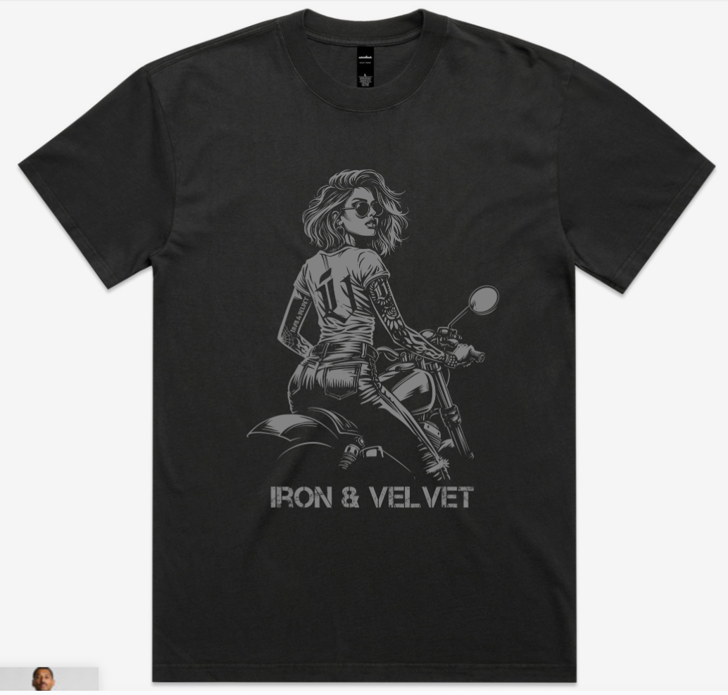 Motorcycle girl graphic on front